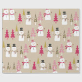Snowman-roze kerstbomen Kinder kerstbomen Cadeaupapier (Vlak)