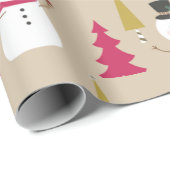 Snowman-roze kerstbomen Kinder kerstbomen Cadeaupapier (Rol Hoek)