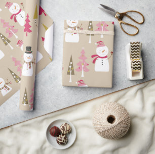 Snowman Roze kerstbomen Kinderen Cadeaupapier