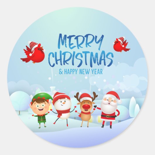 Snowman Santa Claus Rudolph Elf Ronde Sticker (Voorkant)