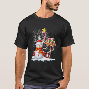 Snowman Santa Hat Flamingo T-shirt