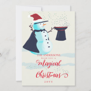 Snowman Santa Hat Magische Kerstmis Feestdagenkaart