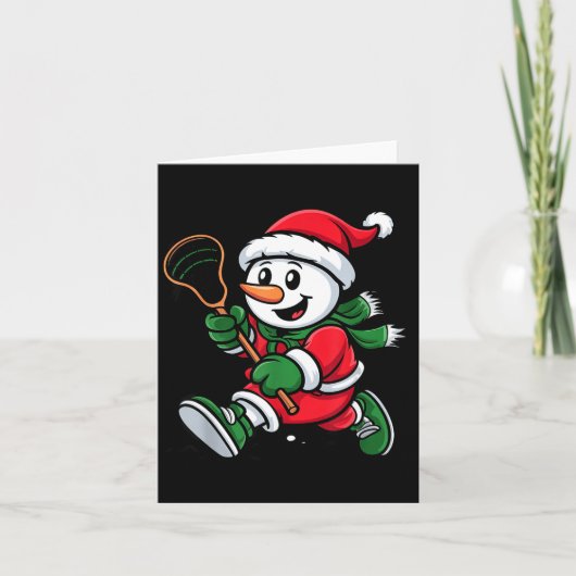 Snowman Santa Hat Playing Lacrosse Christmas Playe Kaart (Voorkant)