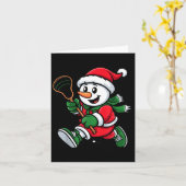 Snowman Santa Hat Playing Lacrosse Christmas Playe Kaart (Gele Bloem)