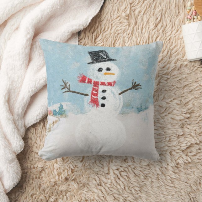 Snowman Scene Holiday Kerstmis Pset Cute Winter Kussen (Deken)