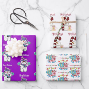 Snowman Sheets Wrapping Paper Pig