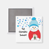 Snowman Sipping Hot Chocolade Magneet (Voorkant / Achterkant)