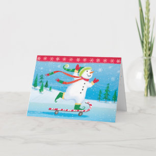 Snowman Skateboarden Wenskaart Feestdagen Kaart