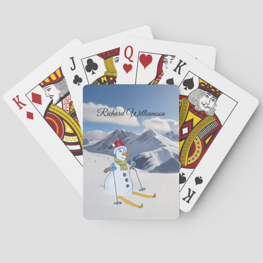 Snowman Skier on snowy mountains Personalize Pokerkaarten (Achterkant)