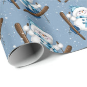 Snowman Skiing in Snowflakes Cadeaupapier (Rol Hoek)