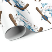 Snowman Skiing in White Cadeaupapier (Rol Hoek)