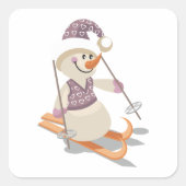 Snowman Skiing Vierkante Sticker (Voorkant)