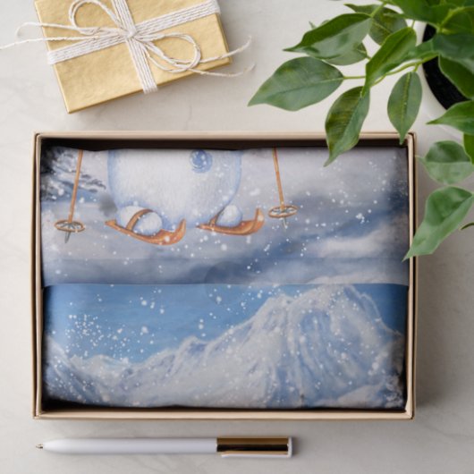 Snowman Skiing Waterverf Kerstwinter Tissuepapier (Geschenk)