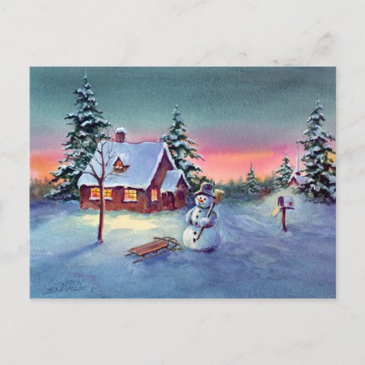 SNOWMAN & SLED by SHARON SHARPE Briefkaart (Voorkant)