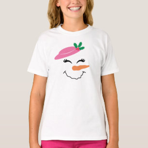 Snowman Smile Face met Roze Pet 2T-Shirt voor kind T-shirt