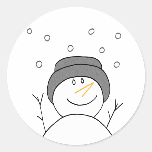 Snowman Smiling Ronde Sticker (Voorkant)
