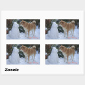 snowman sneeuwhond kussen op kerst rechthoekige sticker (Vel)