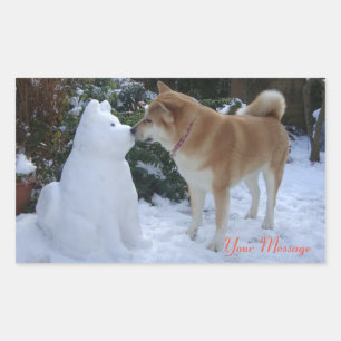 snowman sneeuwhond kussen op kerst rechthoekige sticker