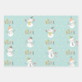 Snowman sneeuwt rode groene kerst inpakpapier vel (Voorkant)