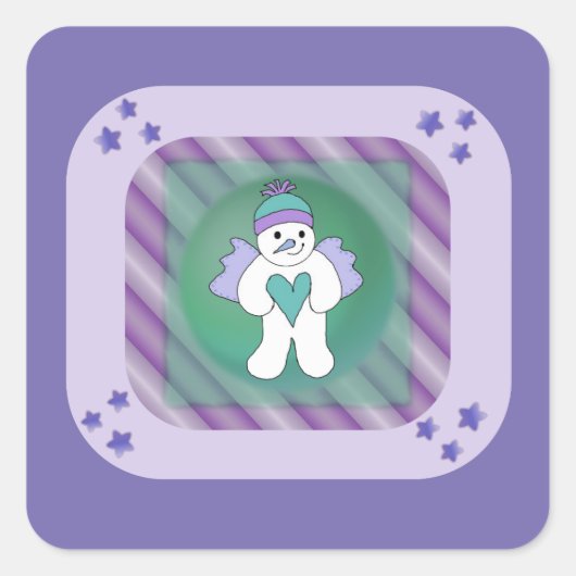 Snowman Snow Angel Paars Square Sticker (Voorkant)
