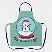 Snowman Snow Wereldbol met prettige kerst Schort (Voorkant)