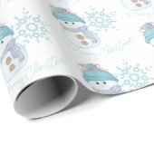 Snowman Snowflake Cute Winter Kerstmis Cadeaupapier (Rol Hoek)