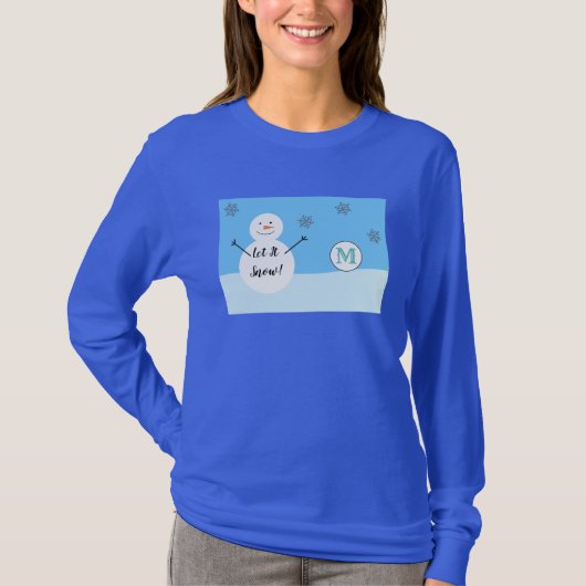 Snowman Snowflake Festive Winter Custom Monogram T-shirt (Voorkant)