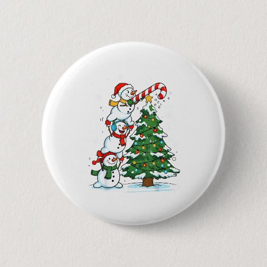 Snowman Snowflake, Merry Christmas Tree, Xmas Holi Ronde Button 5,7 Cm (Voorkant)