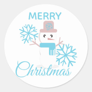 Snowman Snowflakes Character Cute Merry Kerstmis Ronde Sticker