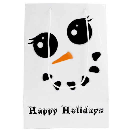 Snowman Snowoman Face Prettige feestdagen Gift Bag Medium Cadeauzakje (Achterkant)