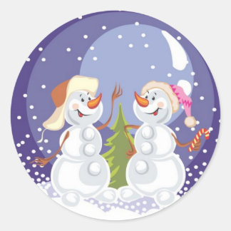 Snowman Snowstorm Snowing Ronde Sticker