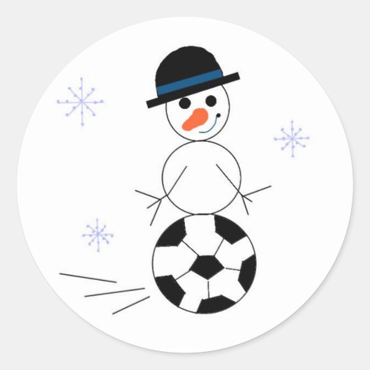 Snowman Soccer Player Ronde Sticker (Voorkant)
