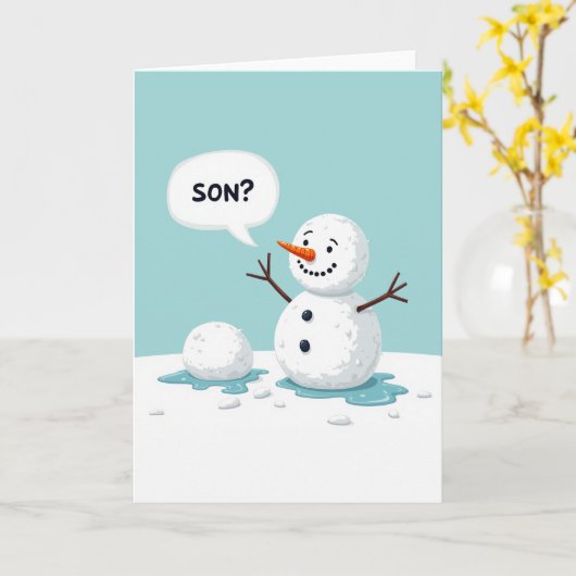 Snowman Son Melting Funny Christmas Card Kaart (Gele Bloem)