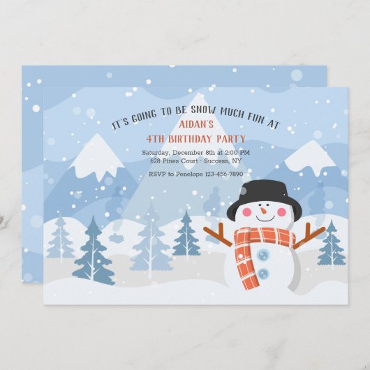 Snowman souriant Invitation de fête d'anniversaire (Devant / Derrière)