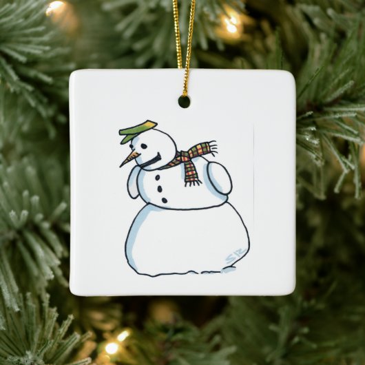 Snowman square ceramic ornament (Boom)