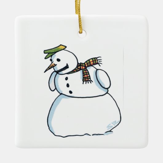 Snowman square ceramic ornament (Voorkant)