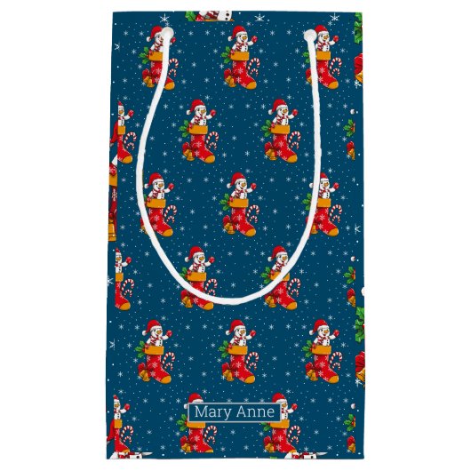 Snowman Stocking Candy Cane Snowflakes Patroon Klein Cadeauzakje (Voorkant)