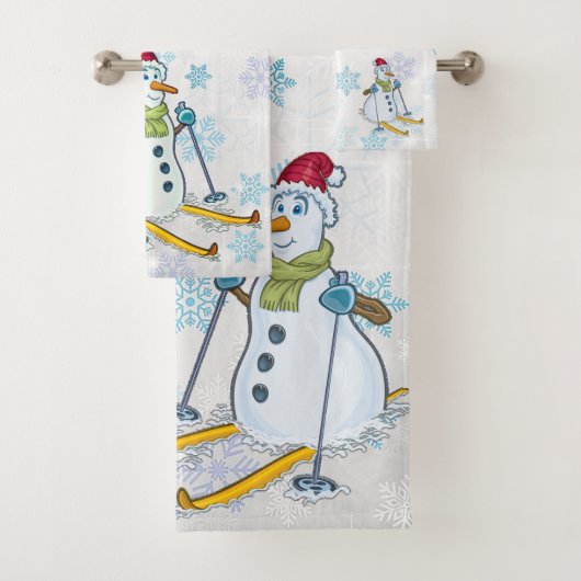 Snowman sur le kit de serviettes de bain Skis (En situation)