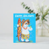 Snowman Surfer Funny Happy Holidays Carte postale (Debout devant)