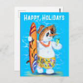 Snowman Surfer Funny Happy Holidays Carte postale (Devant / Derrière)