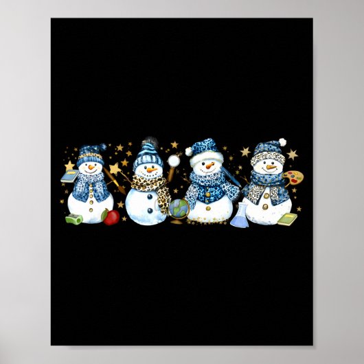 Snowman Teacher Winter Leopard Clroom Cute Blue St Poster (Voorkant)