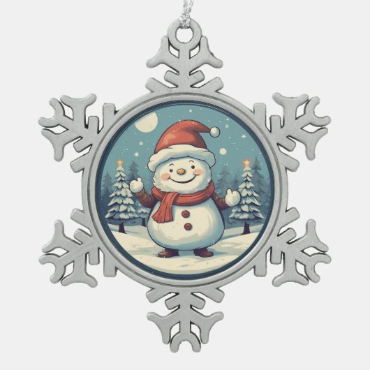 Snowman Tin Sneeuwvlok Ornament (Voorkant)