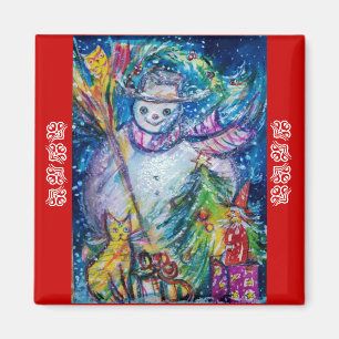 SNOWMAN, TOYS EN CHRISTMAS TREE Red Blue Magneet