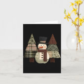 Snowman Trees Patchwork Plaid Trees Rustic Christm Kaart (Gele Bloem)