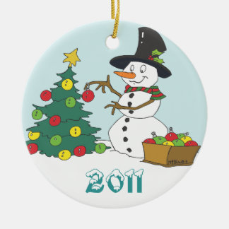 Snowman Trimming Tree Keramisch Ornament