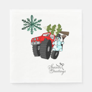 Snowman Truck Merry kerstboom Napkins Servet