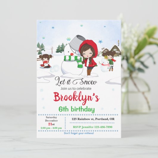 Snowman-uitnodiging Girl Winter-vakantie-uitnodigi Kaart (Staand voorkant)