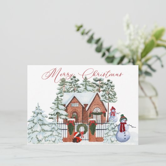Snowman van ons Huis tot uw kerstdag Feestdagenkaart (Staand voorkant)