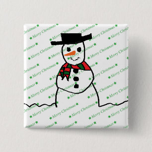 Snowman Vierkante Button 5,1 Cm