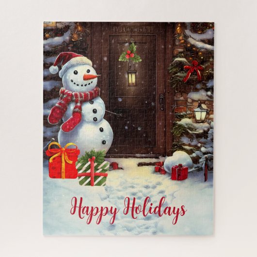 Snowman Vintage-kerstgroet Legpuzzel (Verticaal)